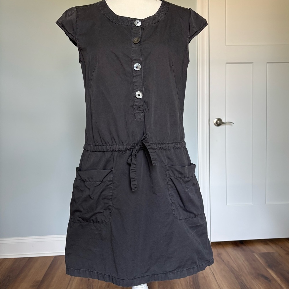 J. Crew Cotton Distressed Gray Cargo Dress Button Front Tie Waist Pockets Size 4